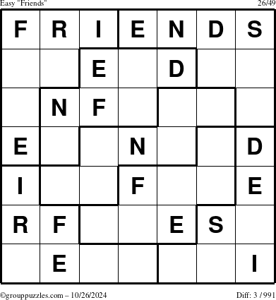 The grouppuzzles.com Easy Friends puzzle for Saturday October 26, 2024