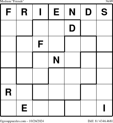 The grouppuzzles.com Medium Friends puzzle for Saturday October 26, 2024