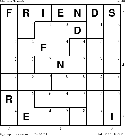 The grouppuzzles.com Medium Friends puzzle for Saturday October 26, 2024 with all 8 steps marked