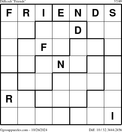 The grouppuzzles.com Difficult Friends puzzle for Saturday October 26, 2024