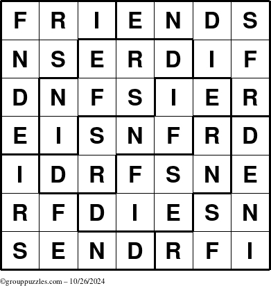 The grouppuzzles.com Answer grid for the Friends puzzle for Saturday October 26, 2024