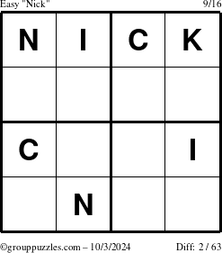 The grouppuzzles.com Easy Nick puzzle for Thursday October 3, 2024