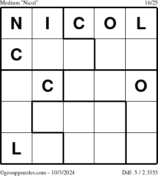 The grouppuzzles.com Medium Nicol puzzle for Thursday October 3, 2024