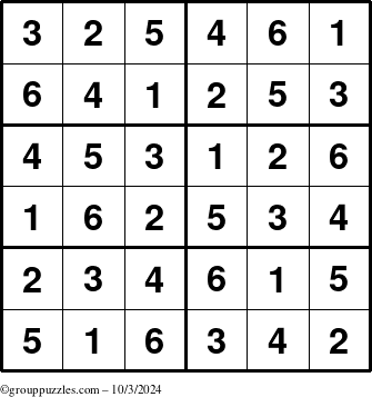 The grouppuzzles.com Answer grid for the Sudoku-Junior puzzle for Thursday October 3, 2024