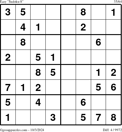 The grouppuzzles.com Easy Sudoku-8 puzzle for Thursday October 3, 2024