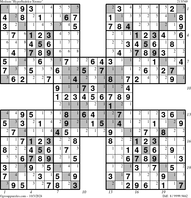 The grouppuzzles.com Medium cover-HyperXtreme puzzle for Thursday October 3, 2024 with all 8 steps marked