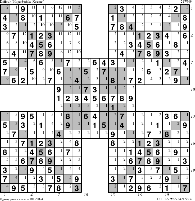 The grouppuzzles.com Difficult cover-HyperXtreme puzzle for Thursday October 3, 2024 with all 12 steps marked