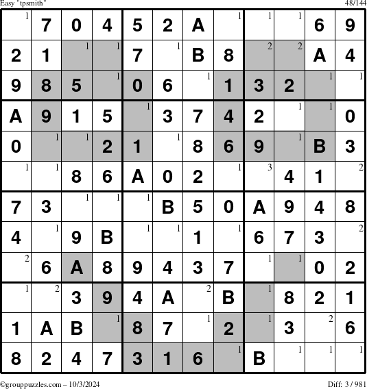 The grouppuzzles.com Easy tpsmith puzzle for Thursday October 3, 2024 with the first 3 steps marked