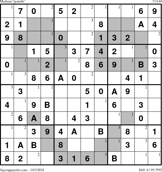 The grouppuzzles.com Medium tpsmith puzzle for Thursday October 3, 2024 with the first 3 steps marked