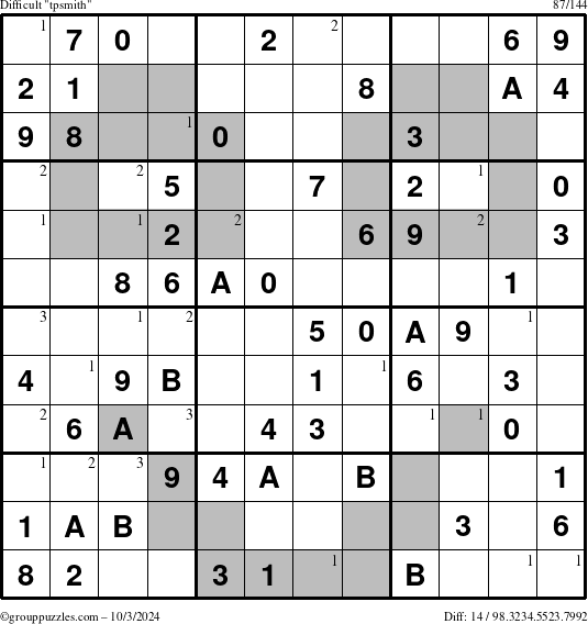 The grouppuzzles.com Difficult tpsmith puzzle for Thursday October 3, 2024 with the first 3 steps marked