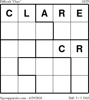 The grouppuzzles.com Difficult Clare puzzle for Monday April 29, 2024