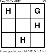 The grouppuzzles.com Easy TicTac-GHI puzzle for Monday September 8, 2025