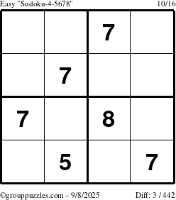 The grouppuzzles.com Easy Sudoku-4-5678 puzzle for Monday September 8, 2025