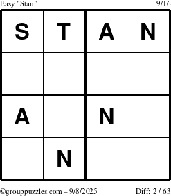 The grouppuzzles.com Easy Stan puzzle for Monday September 8, 2025