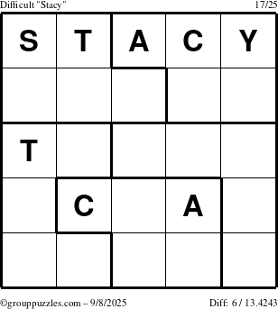 The grouppuzzles.com Difficult Stacy puzzle for Monday September 8, 2025