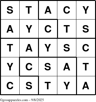 The grouppuzzles.com Answer grid for the Stacy puzzle for Monday September 8, 2025