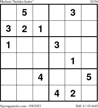 The grouppuzzles.com Medium Sudoku-Junior puzzle for Monday September 8, 2025