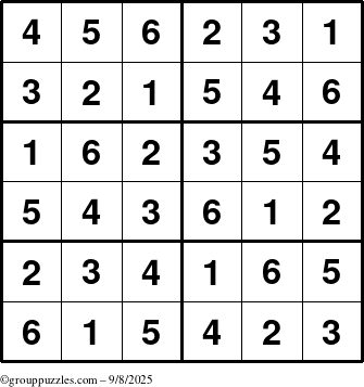 The grouppuzzles.com Answer grid for the Sudoku-Junior puzzle for Monday September 8, 2025