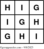 The grouppuzzles.com Answer grid for the TicTac-GHI puzzle for Monday September 8, 2025