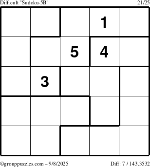 The grouppuzzles.com Difficult Sudoku-5B puzzle for Monday September 8, 2025