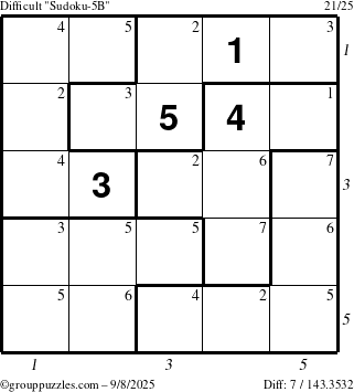 The grouppuzzles.com Difficult Sudoku-5B puzzle for Monday September 8, 2025 with all 7 steps marked