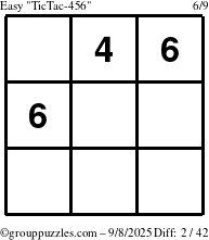 The grouppuzzles.com Easy TicTac-456 puzzle for Monday September 8, 2025