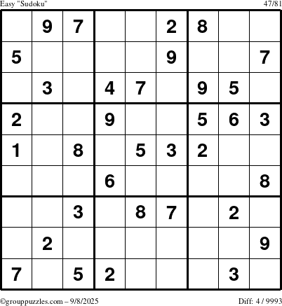 The grouppuzzles.com Easy Sudoku puzzle for Monday September 8, 2025