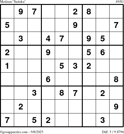 The grouppuzzles.com Medium Sudoku puzzle for Monday September 8, 2025