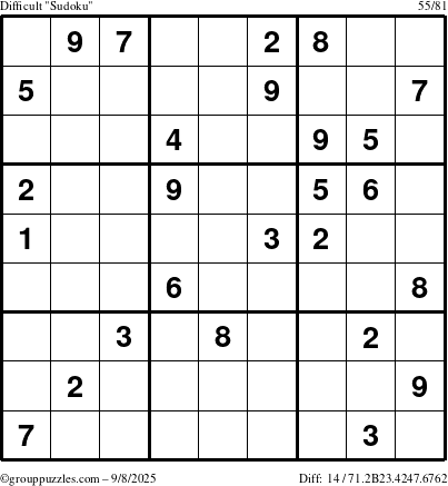 The grouppuzzles.com Difficult Sudoku puzzle for Monday September 8, 2025