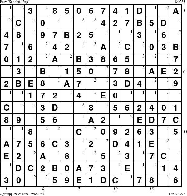 The grouppuzzles.com Easy Sudoku-15up puzzle for Monday September 8, 2025 with all 3 steps marked
