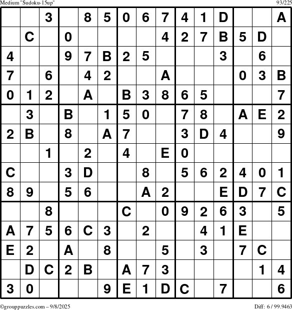 The grouppuzzles.com Medium Sudoku-15up puzzle for Monday September 8, 2025
