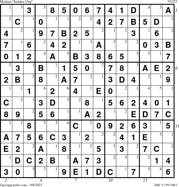 The grouppuzzles.com Medium Sudoku-15up puzzle for Monday September 8, 2025 with all 6 steps marked