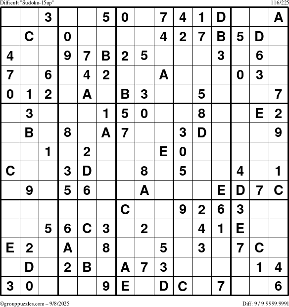 The grouppuzzles.com Difficult Sudoku-15up puzzle for Monday September 8, 2025
