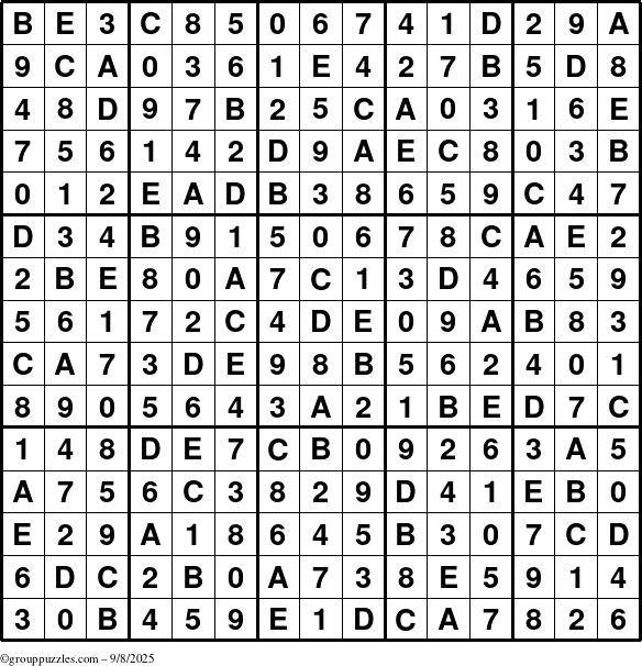 The grouppuzzles.com Answer grid for the Sudoku-15up puzzle for Monday September 8, 2025