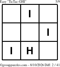 The grouppuzzles.com Easy TicTac-GHI puzzle for Monday August 10, 2026