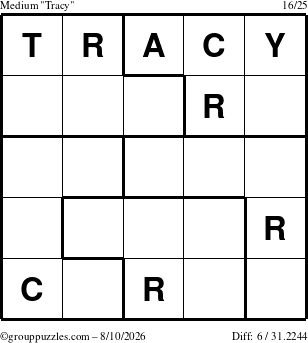 The grouppuzzles.com Medium Tracy puzzle for Monday August 10, 2026