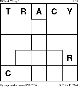 The grouppuzzles.com Difficult Tracy puzzle for Monday August 10, 2026