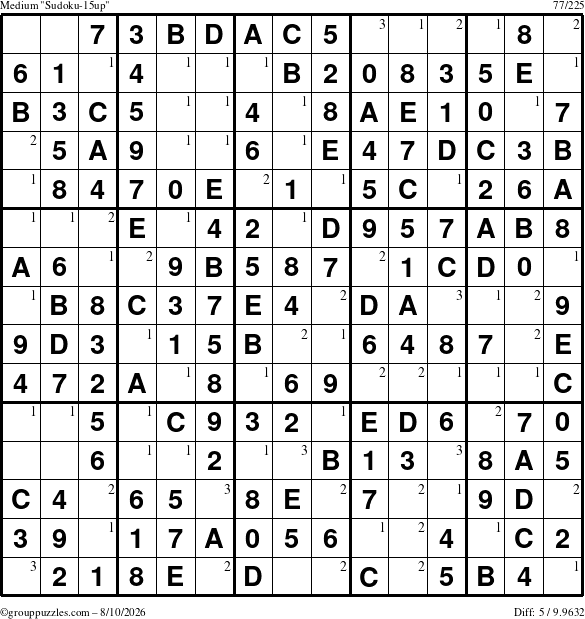 The grouppuzzles.com Medium Sudoku-15up puzzle for Monday August 10, 2026 with the first 3 steps marked