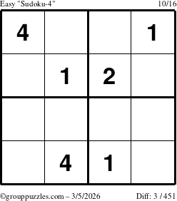 The grouppuzzles.com Easy Sudoku-4 puzzle for Thursday March 5, 2026