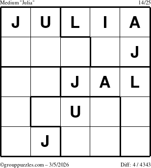 The grouppuzzles.com Medium Julia puzzle for Thursday March 5, 2026