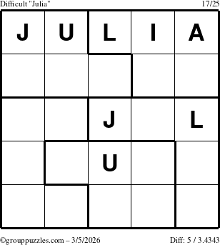 The grouppuzzles.com Difficult Julia puzzle for Thursday March 5, 2026