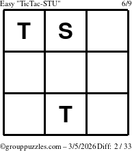 The grouppuzzles.com Easy TicTac-STU puzzle for Thursday March 5, 2026