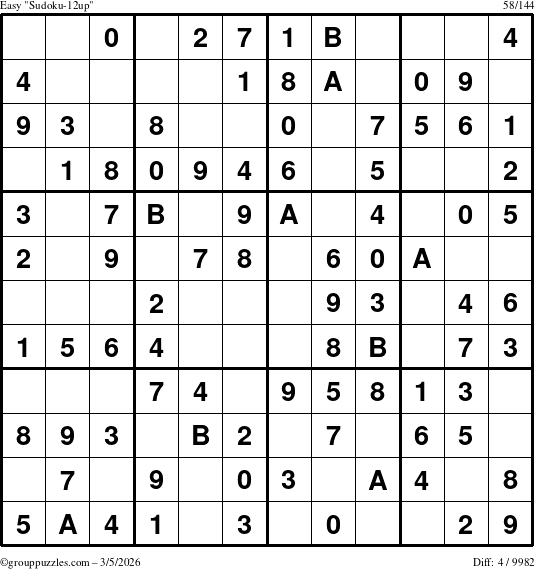 The grouppuzzles.com Easy Sudoku-12up puzzle for Thursday March 5, 2026