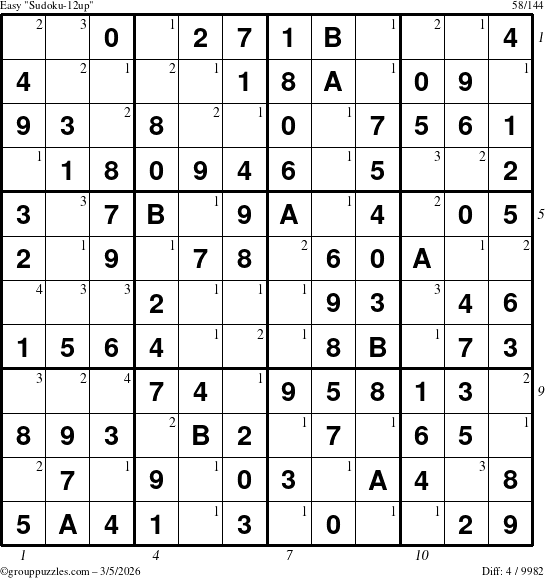 The grouppuzzles.com Easy Sudoku-12up puzzle for Thursday March 5, 2026, suitable for printing, with all 4 steps marked