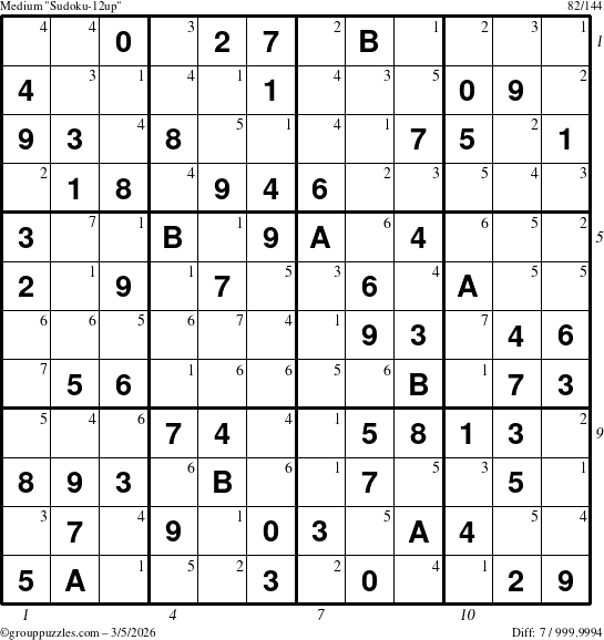 The grouppuzzles.com Medium Sudoku-12up puzzle for Thursday March 5, 2026, suitable for printing, with all 7 steps marked
