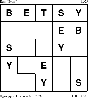 The grouppuzzles.com Easy Betsy puzzle for Thursday August 13, 2026