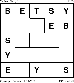 The grouppuzzles.com Medium Betsy puzzle for Thursday August 13, 2026