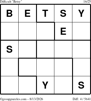The grouppuzzles.com Difficult Betsy puzzle for Thursday August 13, 2026