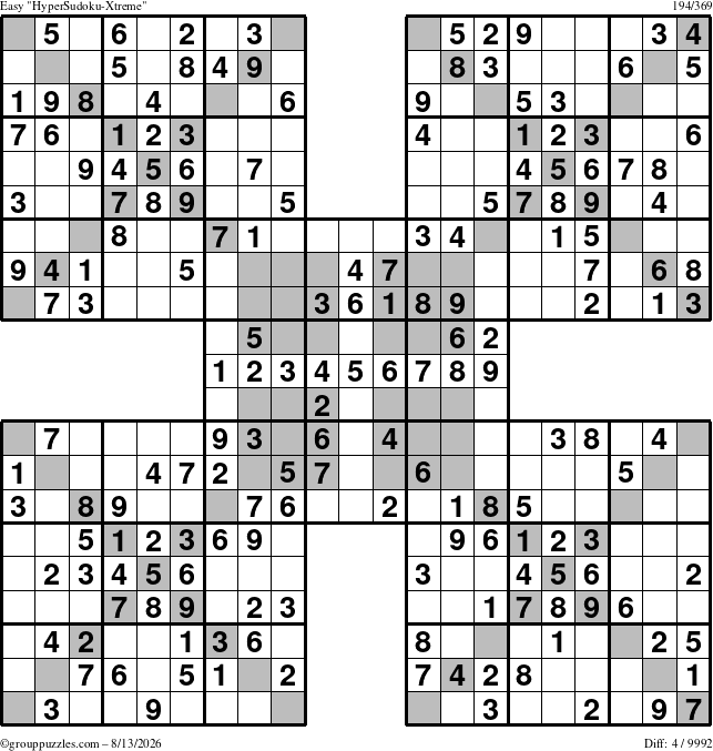The grouppuzzles.com Easy cover-HyperXtreme puzzle for Thursday August 13, 2026