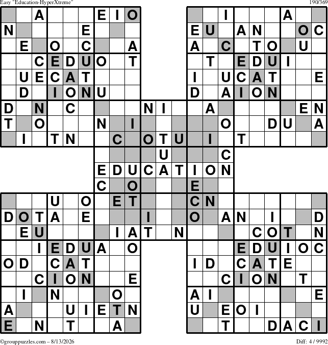 The grouppuzzles.com Easy Education-HyperXtreme puzzle for Thursday August 13, 2026